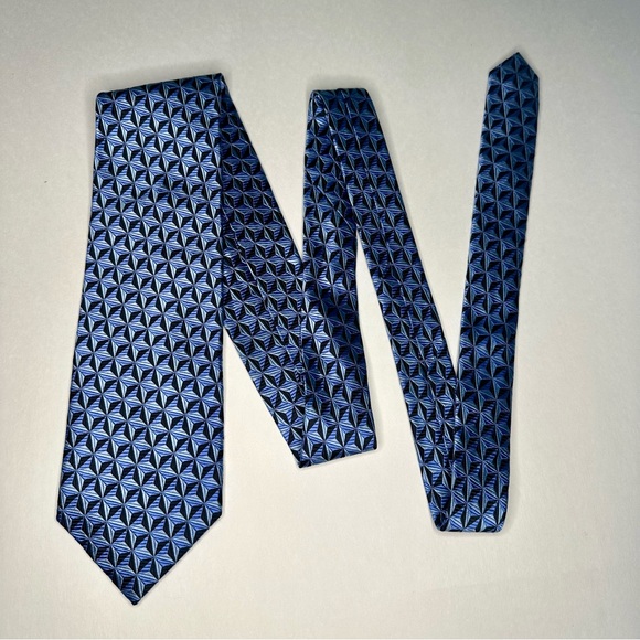 GIORGIO MORESCHI Heavy Blue Geometric Patterned Blue Classic Silk Tie - Picture 6 of 7